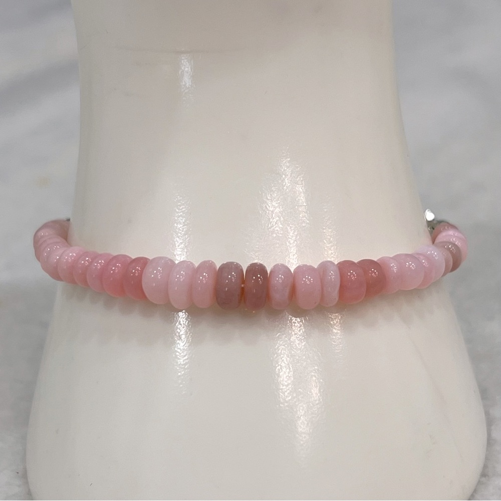 Peruvian Pink Opal Bead Sterling Silver BOLO Bracelet - Picture 2 of 9